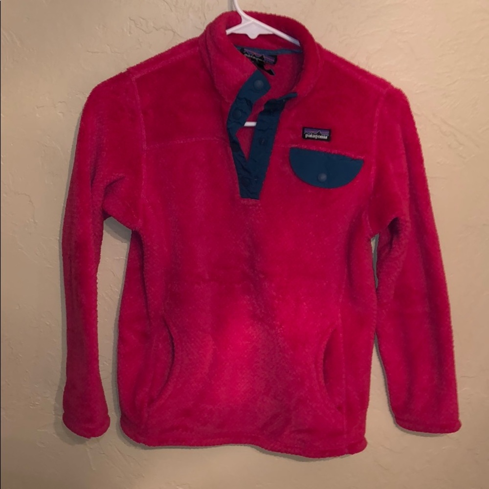 girls Patagonia fleece pullover pink